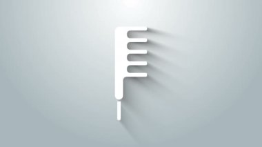 Gri arkaplanda beyaz saç fırçası simgesi izole edildi. Taraklı saç işareti. Berber sembolü. 4K Video hareketli grafik canlandırması