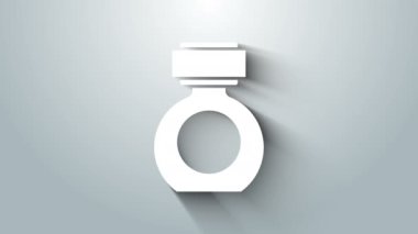 Gri arkaplanda beyaz tıraş losyonu ikonu var. Parfüm spreyi ikonu. Erkek parfüm şişesi. 4K Video hareketli grafik canlandırması