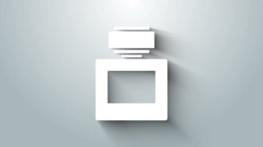 Gri arkaplanda beyaz tıraş losyonu ikonu var. Parfüm spreyi ikonu. Erkek parfüm şişesi. 4K Video hareketli grafik canlandırması