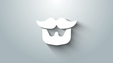 Beyaz Bıyık ve sakal ikonu gri arka planda izole edilmiş. Berber dükkanı sembolü. Yüz kılı stili. 4K Video hareketli grafik canlandırması