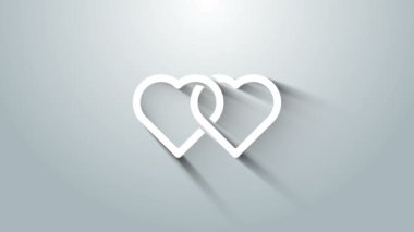 White Two Linked Hearts simgesi gri arkaplanda izole edildi. Romantik sembol, bağlanma, tutku ve düğün. Sevgililer Günü. 4K Video hareketli grafik canlandırması