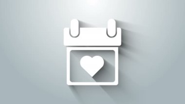 Gri arkaplanda kalp ikonu olan beyaz takvim. Sevgililer Günü. Aşk sembolü. 14 Şubat. 4K Video hareketli grafik canlandırması