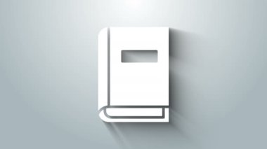 Beyaz Kullanıcı elle simgesi gri arkaplanda izole edildi. Kullanıcı rehberi kitabı. Talimat işareti. Kullanmadan önce oku. 4K Video hareketli grafik canlandırması