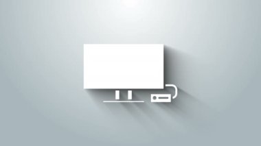 Beyaz Akıllı TV simgesi gri arkaplanda izole edildi. Televizyon tabelası. 4K Video hareketli grafik canlandırması