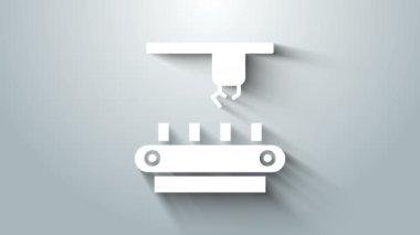 Beyaz Fabrika taşıma sistemi simgesi gri arkaplanda izole edildi. Robot endüstrisi konsepti. 4K Video hareketli grafik canlandırması