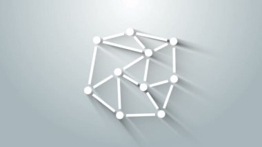 Gri arkaplanda beyaz sinirsel ağ simgesi izole edildi. Yapay Zeka. 4K Video hareketli grafik canlandırması