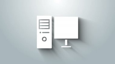 Gri arkaplanda beyaz bilgisayar izleme simgesi izole edildi. Bilgisayar bileşeni işareti. 4K Video hareketli grafik canlandırması