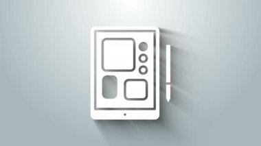 Gri arkaplanda beyaz grafik tableti simgesi izole edildi. 4K Video hareketli grafik canlandırması