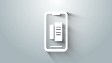Beyaz Akıllı Telefon, gri arkaplanda izole edilmiş bir cep telefonu simgesi. 4K Video hareketli grafik canlandırması