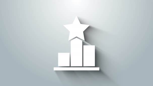 Иконка White Star выделена на сером фоне. Любимый, оценка, лучший рейтинг, символ награды. Видеографическая анимация 4K — стоковое видео