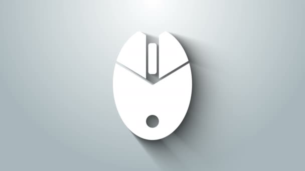 Белый компьютер мыши игровой значок изолирован на сером фоне. Оптический с обозначением колеса. Видеографическая анимация 4K — стоковое видео