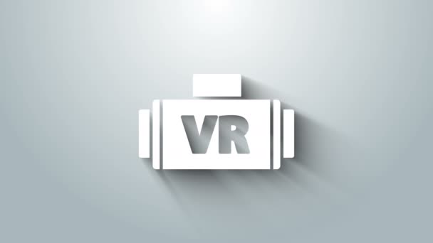 Bílá Virtuální realita brýle ikona izolované na šedém pozadí. Stereoskopická 3D vr maska. Grafická animace pohybu videa 4K — Stock video