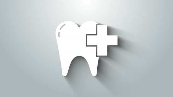 White Dental clinic for dental care tooth icon isolated on grey background. 4K Video motion graphic animation