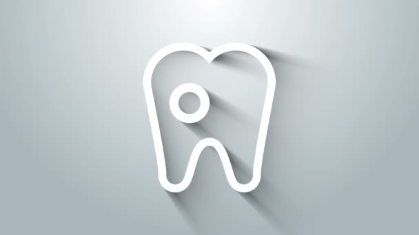 Gri arka planda izole edilmiş ikonlu beyaz diş. Diş çürüğü. 4K Video hareketli grafik canlandırması — Stok video