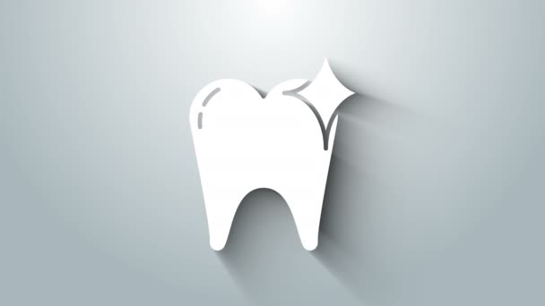 White Tooth whitening concept icon isolated on grey background. Tooth symbol for dentistry clinic or dentist medical center. 4K Video motion graphic animation — Stock Video