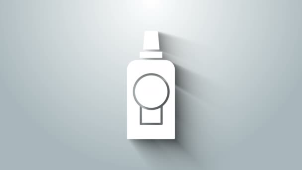 Biała plastikowa ikona butelki wyizolowana na szarym tle. Płyn do płukania ust. Sprzęt do pielęgnacji jamy ustnej. 4K Animacja graficzna ruchu wideo — Wideo stockowe