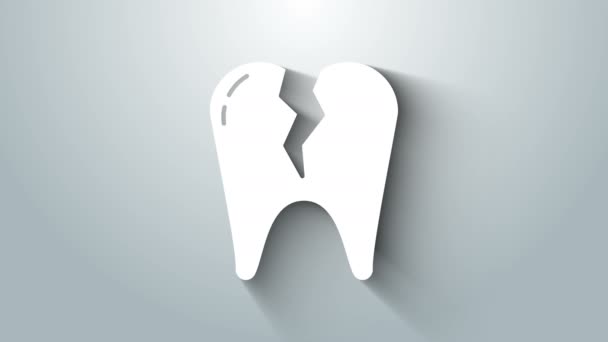 White Broken Zahn Symbol isoliert auf grauem Hintergrund. Zahnproblem-Ikone. Zahnpflege-Symbol. 4K Video Motion Grafik Animation — Stockvideo
