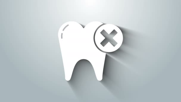 Dente branco com cárie ícone isolado em fundo cinza. Decadência dentária. Animação gráfica em movimento de vídeo 4K — Vídeo de Stock