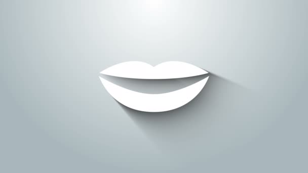 Icona labbra bianche sorridenti isolata su sfondo grigio. Simbolo del sorriso. Animazione grafica 4K Video motion — Video Stock