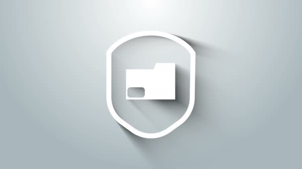 Icono de concepto de protección de carpeta de documento blanco aislado sobre fondo gris. Información confidencial e idea de privacidad, guardia, escudo. Animación gráfica de vídeo 4K — Vídeos de Stock