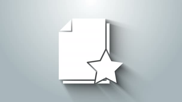 Document blanc avec icône étoile isolée sur fond gris. Document le meilleur, favori, symbole d'évaluation. Animation graphique de mouvement vidéo 4K — Video