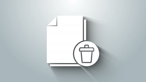 White Delete file document icon isolated on grey background. Paper sheet with recycle bin sign. Rejected document. Cross on paper. 4K Video motion graphic animation — Stock Video