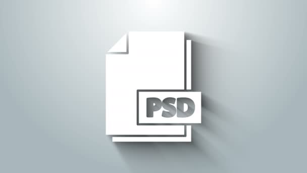 Documento de archivo PSD blanco. Descargar icono del botón psd aislado sobre fondo gris. Símbolo del archivo PSD. Animación gráfica de vídeo 4K — Vídeos de Stock