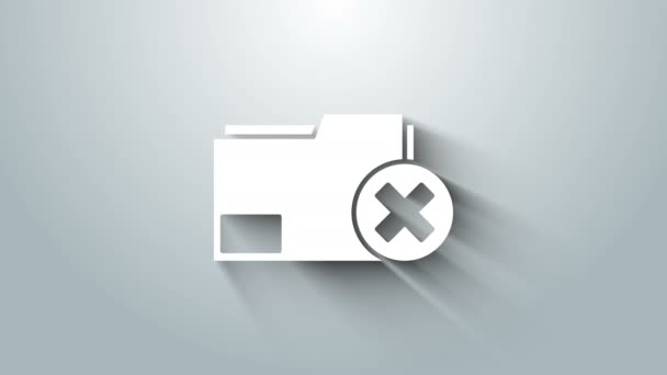 White Delete folder icon isolated on grey background. Delete or error folder. Close computer information folder. 4K Video motion graphic animation — Stock Video