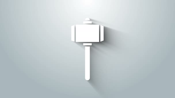 White Battle hammer icon isolated on grey background. 4K Video motion graphic animation — Stock Video