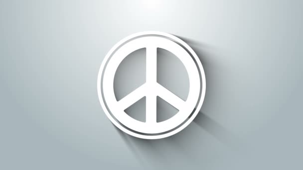 Значок "Белый мир" выделен на сером фоне. Символ мира хиппи. Видеографическая анимация 4K — стоковое видео