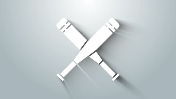 Біла поперечна бейсбольна ікона ізольована на сірому фоні. 4K Відеографічна анімація — стокове відео