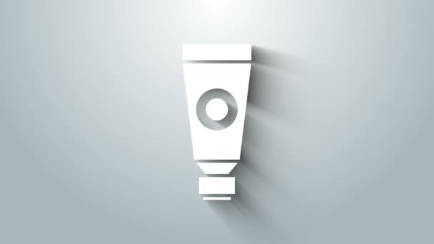 Biały krem lub balsam kosmetyczna ikona tubki izolowane na szarym tle. Produkty do pielęgnacji ciała dla mężczyzn. 4K Animacja graficzna ruchu wideo — Wideo stockowe