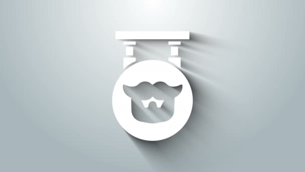 Ikona White Barbershop izolovaná na šedém pozadí. Logo kadeřníka nebo cedule. Grafická animace pohybu videa 4K — Stock video