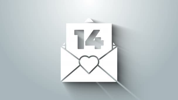 Fehér boríték Valentin szív ikon elszigetelt szürke háttér. Üzenetszeretet. Levél szerelem és romantika. 4K Videó mozgás grafikus animáció — Stock videók