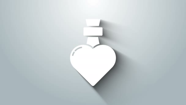 Gri arkaplanda aşk ikonu olan beyaz şişe. Sevgililer Günü sembolü. 4K Video hareketli grafik canlandırması — Stok video