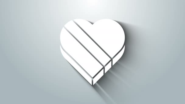 Candy bianco in icona scatola a forma di cuore isolato su sfondo grigio. San Valentino. Animazione grafica 4K Video motion — Video Stock