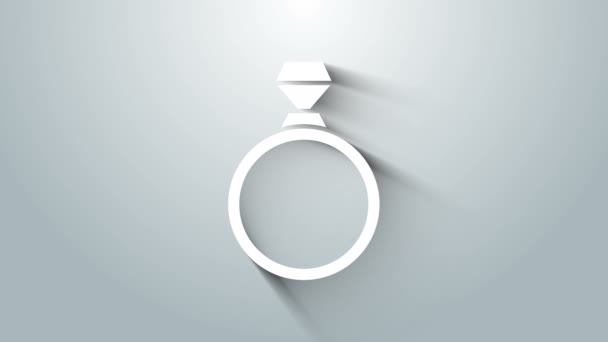 白色钻石订婚戒指图标孤立在灰色背景.4K视频运动图形动画 — 图库视频影像
