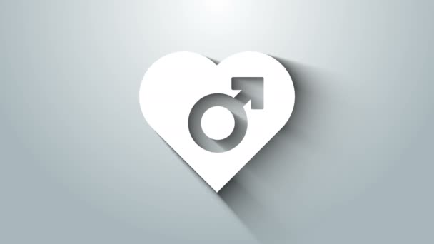 White Heart with male gender symbol icon isolated on grey background. 4K Video motion graphic animation — Stock Video