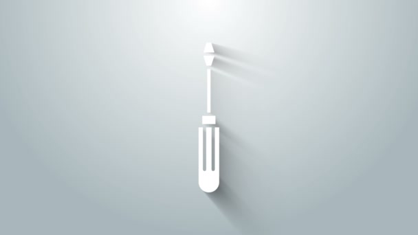 Ícone de chave de fenda branca isolado no fundo cinza. Símbolo da ferramenta de serviço. Animação gráfica em movimento de vídeo 4K — Vídeo de Stock