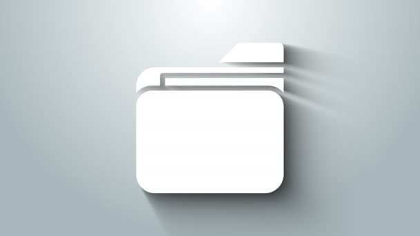 Icona della cartella White Document isolata su sfondo grigio. Simbolo del raccoglitore. Gestione contabile. Animazione grafica 4K Video motion — Video Stock