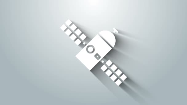 Icona satellitare bianca isolata su sfondo grigio. Animazione grafica 4K Video motion — Video Stock