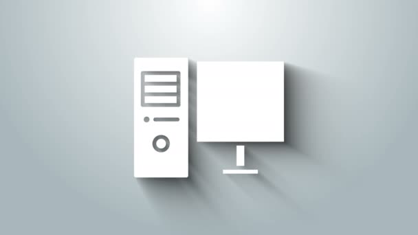 Vit dator skärm ikon isolerad på grå bakgrund. PC-komponentskylt. 4K Video motion grafisk animation — Stockvideo