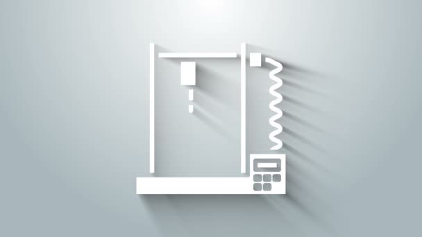Icono de impresora 3D blanco aislado sobre fondo gris. Animación gráfica de vídeo 4K — Vídeos de Stock