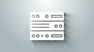 Beyaz Sunucu, Data, Web sunucu simgesi gri arkaplanda izole edildi. 4K Video hareketli grafik canlandırması