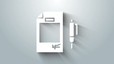 Beyaz Sözleşme parası ve kalem simgesi gri arka planda izole edildi. Bankacılık belgeleri dolar finans para sayfası. 4K Video hareketli grafik canlandırması