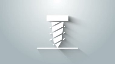 Gri arkaplanda izole edilmiş bir ikonda çukur kazan beyaz dönen matkap. 4K Video hareketli grafik canlandırması