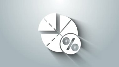 Beyaz Grafik, çizelge, grafik, diyagram, bilgi grafiği, turta grafik simgesi gri arkaplanda izole edilmiş. 4K Video hareketli grafik canlandırması