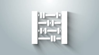 Beyaz Abaküs simgesi gri arkaplanda izole edildi. Geleneksel sayım çerçevesi. Eğitim işareti. Matematik okulu. 4K Video hareketli grafik canlandırması