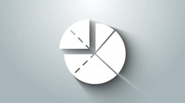 Beyaz Grafik, çizelge, grafik, diyagram, bilgi grafiği, turta grafik simgesi gri arkaplanda izole edilmiş. 4K Video hareketli grafik canlandırması