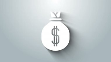 Beyaz Para Çantası simgesi gri arka planda izole edildi. Dolar ya da USD sembolü. Nakit bankacılık tabelası. 4K Video hareketli grafik canlandırması